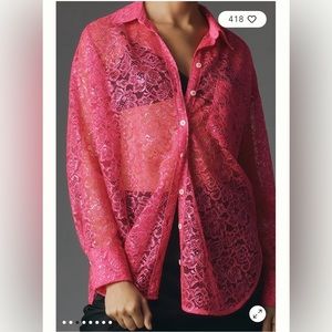 By Anthropologie Metallic Lace Shirt